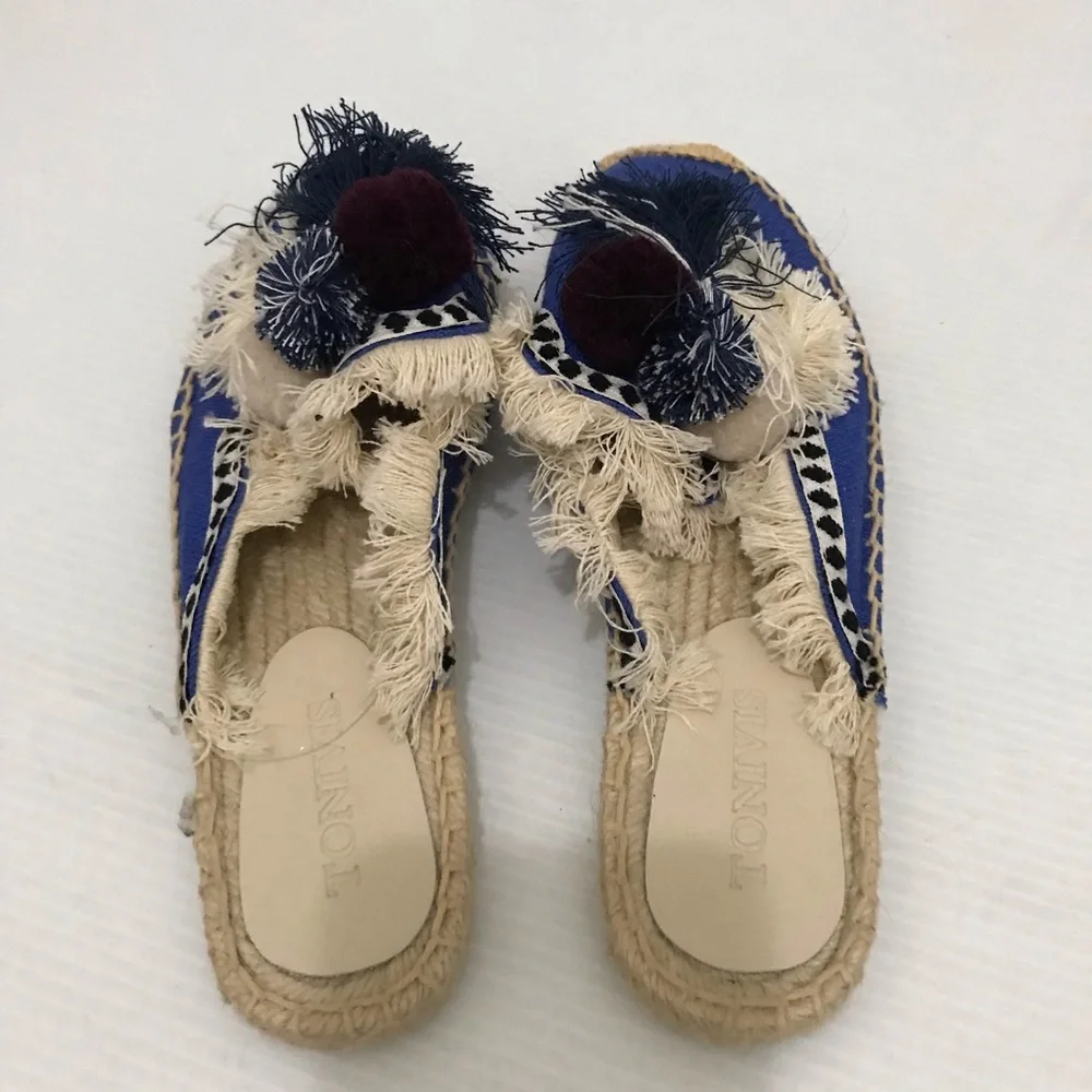 Tonivis Blue and Cream Espadrille mules Size 8